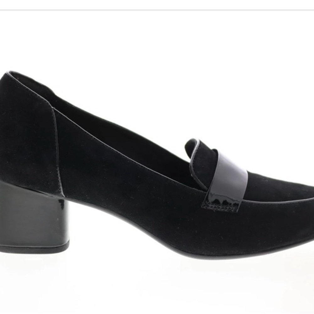 Clarks Unstructured Suede And Patent Leather Heeled Loafer - Women’s Size 9.5